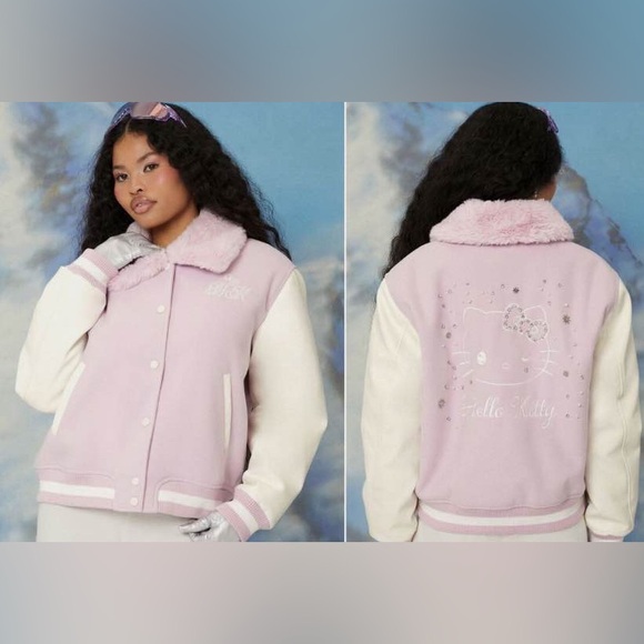 Hello Kitty Jackets & Blazers - NWT HeLLO KiTTY x FoReVeR 21 Pink Faux Leather Varsity Bomber Jacket